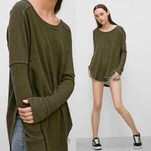 Aritzia TNA Navy Blue Alder Thermal Waffle Knit Long Sleeve S